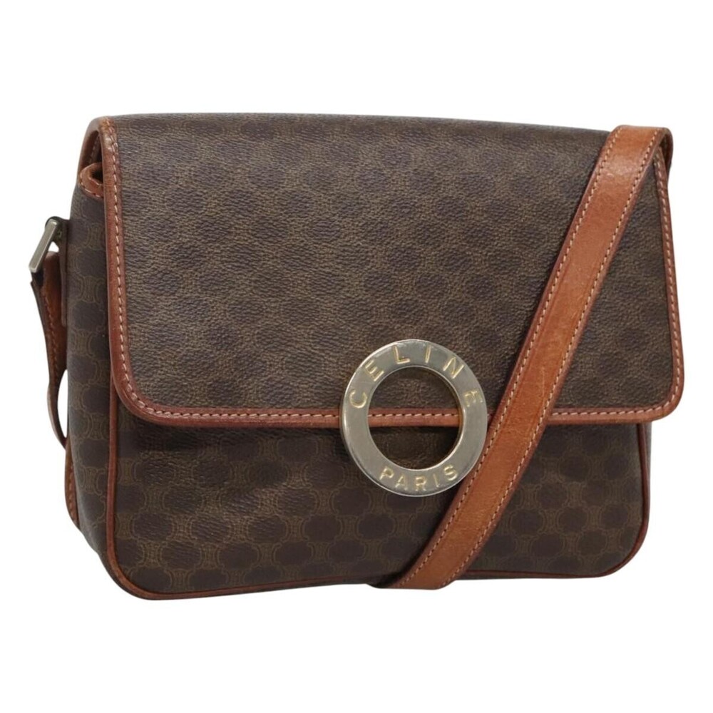 Celine Vintage Macadam Circle Logo Canvas and Leather